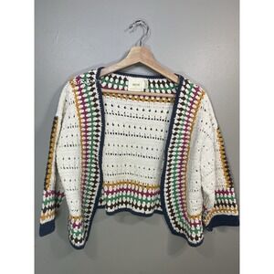 Maeve By Anthropologie Multi Color Crotchet Cardigan Boho One Size